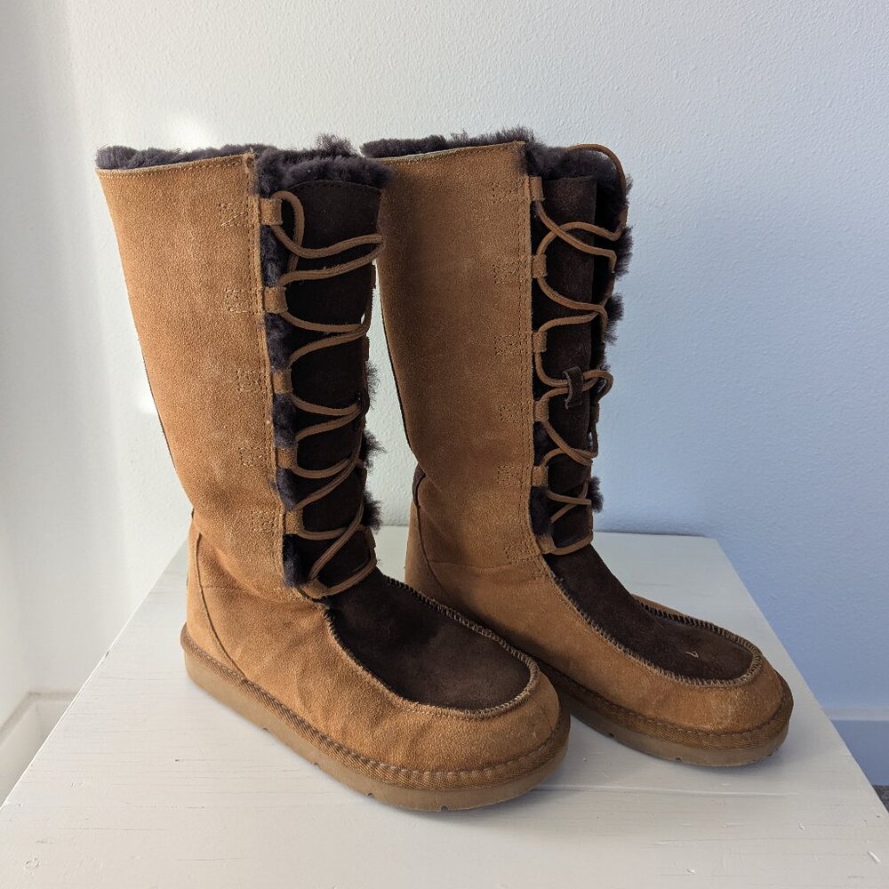 Ugg Whitley Tan/Brown Lace Up Leather Sheepskin Boots, 6